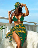 Retro Printed Sexy Bikini Mesh Three Piece