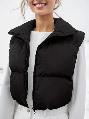 Black High Neck Zip Up Vest Coat Outerwear