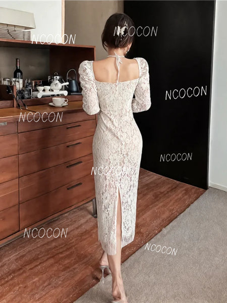 Sleeveless Lace Shirt Collar Midi Dress - White main image 1