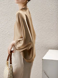 Khaki Causal Batwing Sleeve Blouse Top