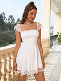 Lace Square Neck Flowy Ruched Bust Dress