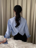 Long Sleeve Split Crop Button Front Simple Shirt