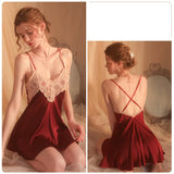 SEXY LACE PERSPECTIVE BACKLESS PAJAMAS SET