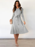 CLASSY BUBBLE LONG SLEEVE KNITTED SWING LONG DRESS