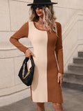 STYLISH PULLOVER KNITTED SOLID COLOR MATCHING SWEATER DRESS
