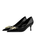 THIN HIGH HEEL POINTED RIVET COLOR MATCHING SHOES