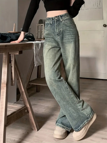 Loose Fit Non-Stretch Casual Wide Legs Pant Jeans