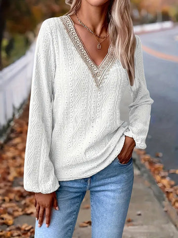 Boho Chic Embroidered Lace V-Neck Blouse