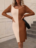 STYLISH PULLOVER KNITTED SOLID COLOR MATCHING SWEATER DRESS