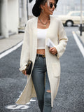 STYLISH SOLID COLOR POCKET LONG COAT SWEATER