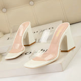 TRANSPARENT THICK-HEELED HIGH HEELS SLIPPERS