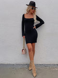 STYLISH STRAIGHT PULLOVER SOLID COLOR SWEATER DRESS