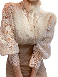 Pearl Button Closures White Lace Blouse