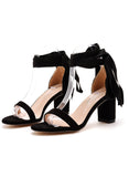 SQUARE THICK HEELS SUEDE SANDALS