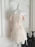 Sweet Pink and White Off Shoulder Mini Dress