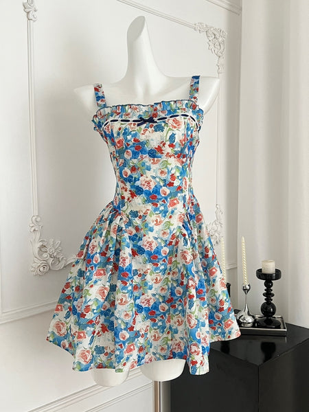 Vibrant Floral Print Strappy Mini Dress