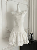 White Lace Trimmed Skirt Mint Green Sheer Dress