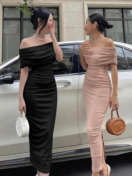 Pink Off Shoulder Bodycon Midi Bandage Dress