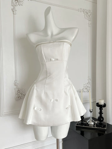 Bow Mini Style White Strapless Dress