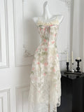 Lace Hem Floral Print Strappy Dress