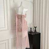 Metallic Corset Pink Strapless Dress