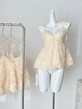 Ruffled Camisole Tie Straps Cream Colored Top
