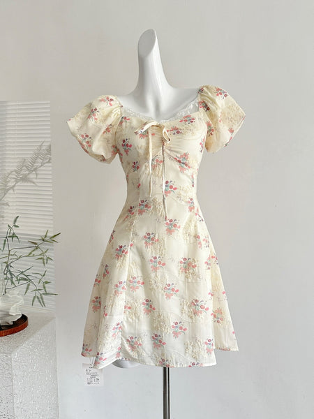 Puff Sleeves Off Shoulder Floral Print Mini Dress