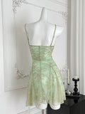 Enchanting Green Floral Embroidered Mini Dress