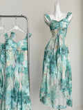 Ruffled Layers Turquoise & White Maxi Dress