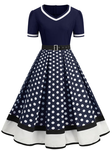 Polka Dot 1950s Style Short Sleeves Rockabilly Vintage Dress