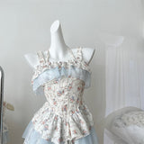 Two Piece Elegant Floral Tiered Dress