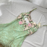 Enchanting Green Floral Embroidered Mini Dress