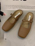 Comofy Buckled Woven Flat Mules