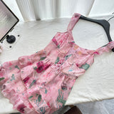 Ruffled Layers Pink Floral Print Summer Dress