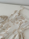 Square Neck Party Ready Gold Embroidered Linen Dress