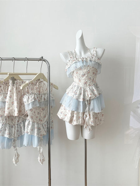 Two Piece Elegant Floral Tiered Dress