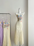 Exquisite Floral Embroidery Cream Colored Mermaid Dress