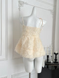 Ruffled Camisole Tie Straps Cream Colored Top