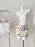 White Puff Sleeve Crop Top & Floral Mini Skirt Set