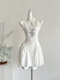 Delicate Floral Embroidery White Mini Dress