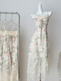 Lace Hem Floral Print Strappy Dress