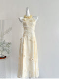 Enchanting Yellow Halter Floral Embellished Midi Dress