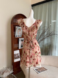 Ruffled Short Mini Floral Print Dress