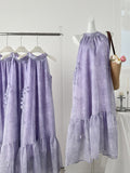 Ruffled Hem Lilac Halter Neck Maxi Dress