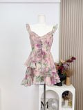 Romantic Pink Floral Print Ruffled Dress