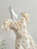 Puff Sleeves Off Shoulder Floral Print Mini Dress