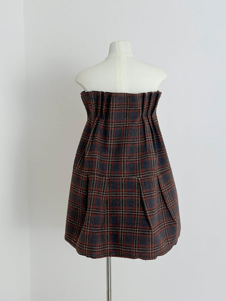 Retro Plaid Strapless Mini Dress with Self-Tie Bow – Ncocon