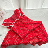 White Pattern Summer Ruffled Red Midi Dress