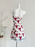 Lace Trim Tassel Printed Spaghetti Strap Dress