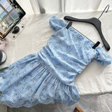 Puff Sleeves Off Shoulder Blue Mini Dress